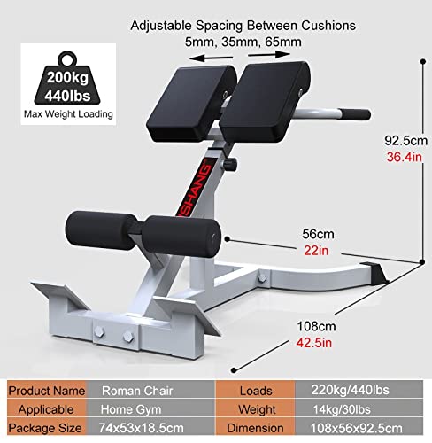 Silla Romana Banco de hiperextensión Silla romana para gimnasio en casa, Tarea pesada Ajustable Extensión de espalda Equipo de ejercicio para el ejercicio de entrenamiento abdominal, Blanco, Cargas 44