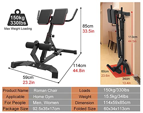 Silla Romana Plegable Silla romana para gimnasio en casa, Tarea pesada Banco de hiperextensión Extensión de espalda Equipo de ejercicio para el ejercicio de entrenamiento abdominal, Carga 330 libras