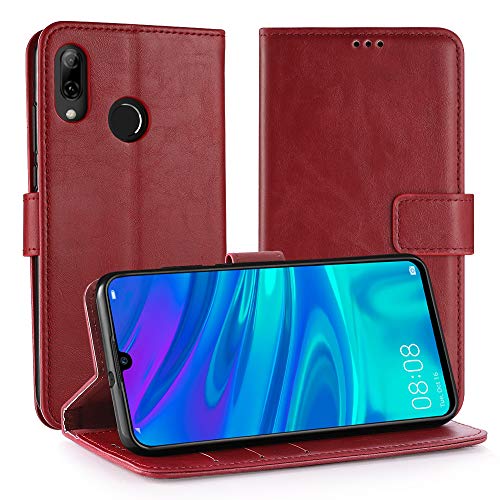 Simpeak Funda Compatible con Huawei P Smart 2019 / Honor 10 Lite, Funda Libro Compatible con Huawei P Smart 2019 Carcasa Compatible con P Smart 2019 Soporte Plegable/Ranuras, Rojo