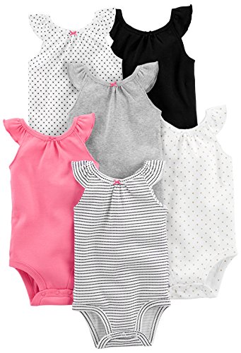 Simple Joys by Carter's - Body sin mangas para niña (6 unidades) ,Black, White Pink Ruffle ,0-3 Months