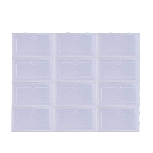 Sinbide 12 x Cajas de Zapatos Plástico, Caja Guardar Zapatos, Calcetines, Juguetes, Cinturones para la Organización de Hogar, Oficina, Plegable, 31cm*21cm*12cm (Blanco, 12)