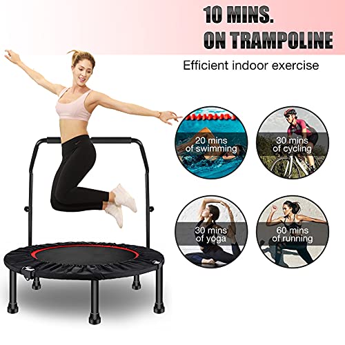 Sinbide Plegable Fitness Trampolín para Niños y Adultos Mini Cama Elástica con Apoyabrazo Ajustable Ø100cm/Ø122cm Jump Trampolín de Entrenamiento Ejercicio Gimnasio Interior Carga 150kg (Ø100cm - 40")