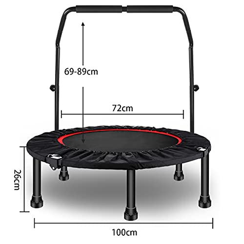 Sinbide Plegable Fitness Trampolín para Niños y Adultos Mini Cama Elástica con Apoyabrazo Ajustable Ø100cm/Ø122cm Jump Trampolín de Entrenamiento Ejercicio Gimnasio Interior Carga 150kg (Ø100cm - 40")