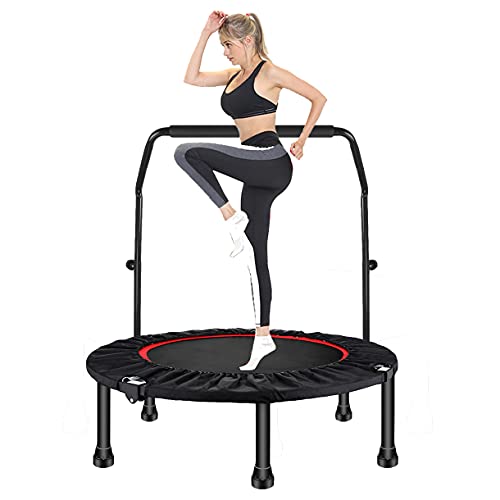 Sinbide Plegable Fitness Trampolín para Niños y Adultos Mini Cama Elástica con Apoyabrazo Ajustable Ø100cm/Ø122cm Jump Trampolín de Entrenamiento Ejercicio Gimnasio Interior Carga 150kg (Ø100cm - 40")