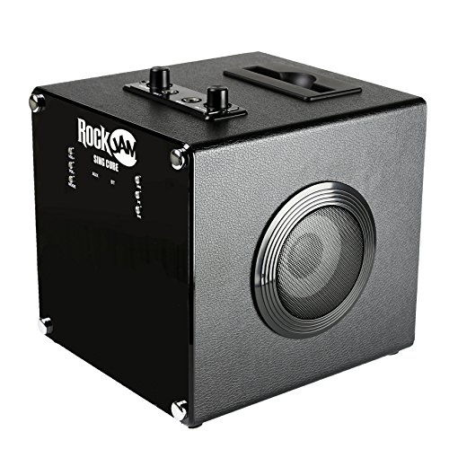 Singcube RockJam - Máquina de Karaoke Bluetooth recargable de 5 vatios con dos micrófonos, efectos de cambio de voz y luces LED