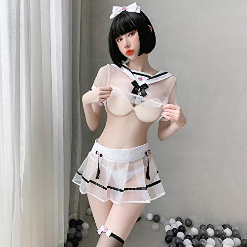 SINMIUANIME Ropa interior de las señoras lindo femenino uniforme escolar sexy falda corta gato y conejo traje de cosplay femenino (7036white)