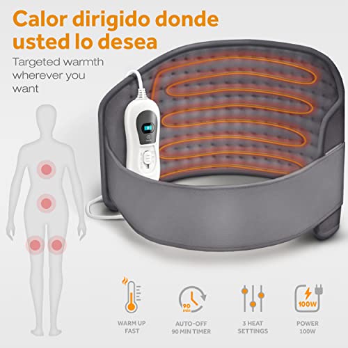 sinnlein Faja Lumbar para Espalda | Cinturón Térmico Abdominal, Cuello | Almohadilla Eléctrica con 3 Temperaturas y Apagado Automático | Alivio del Dolor | Correa Ajustable y Cierre de Velcro