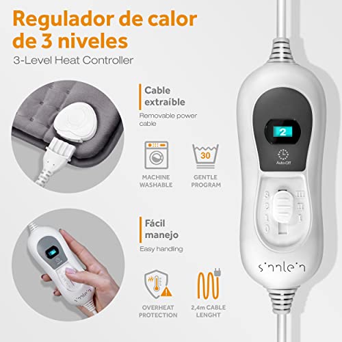 sinnlein Faja Lumbar para Espalda | Cinturón Térmico Abdominal, Cuello | Almohadilla Eléctrica con 3 Temperaturas y Apagado Automático | Alivio del Dolor | Correa Ajustable y Cierre de Velcro