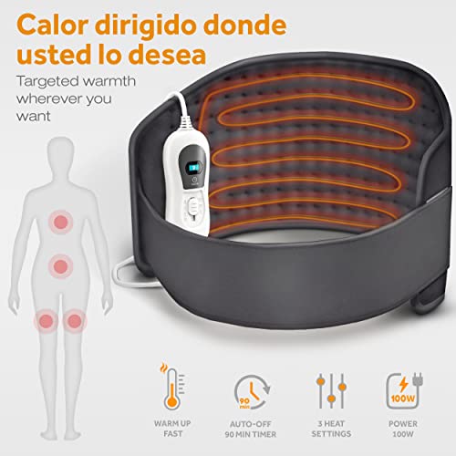 sinnlein Faja Lumbar para Espalda | Cinturón Térmico Abdominal, Cuello | Almohadilla Eléctrica con 3 Temperaturas y Apagado Automático | Alivio del Dolor | Correa Ajustable y Cierre de Velcro