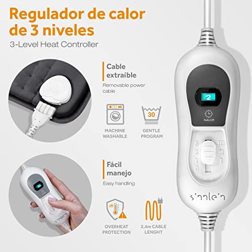 sinnlein Faja Lumbar para Espalda | Cinturón Térmico Abdominal, Cuello | Almohadilla Eléctrica con 3 Temperaturas y Apagado Automático | Alivio del Dolor | Correa Ajustable y Cierre de Velcro