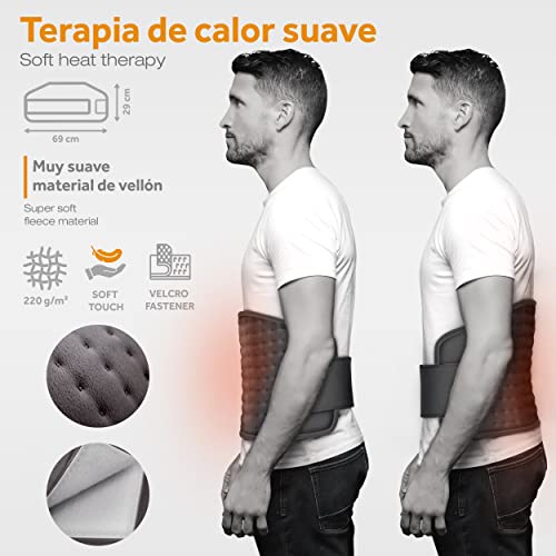 sinnlein Faja Lumbar para Espalda | Cinturón Térmico Abdominal, Cuello | Almohadilla Eléctrica con 3 Temperaturas y Apagado Automático | Alivio del Dolor | Correa Ajustable y Cierre de Velcro