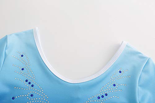 Sinoem Leotardos Gimnásticos para Niñas Manga Larga Maillot de Gimnasia Colorido Gimnasia Leotard para Niñas 5-12Años (7-8 Años, Azul -Manga Larga)