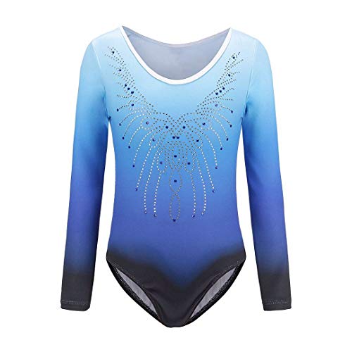 Sinoem Leotardos Gimnásticos para Niñas Manga Larga Maillot de Gimnasia Colorido Gimnasia Leotard para Niñas 5-12Años (7-8 Años, Azul -Manga Larga)