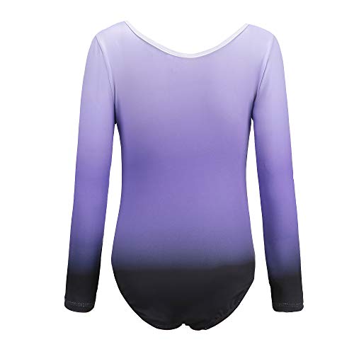 Sinoem Leotardos Gimnásticos para Niñas Manga Larga Maillot de Gimnasia Colorido Gimnasia Leotard para Niñas 5-12Años (9-10 Años, Morado - Manga Larga)