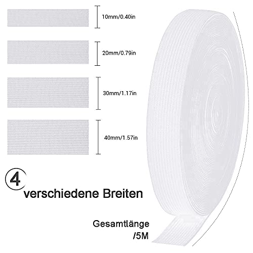 sinzau Banda de goma, 4 unidades, 10 mm, 20 mm, 30 mm, 40 mm de ancho, para pantalones de goma, manualidades, costura, color blanco