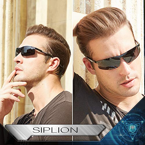 SIPLION Gafas de sol deportivas polarizadas para hombre, gafas de sol Al-Mg, montura de metal, ultraligeras, Lentes fotocromáticas 8729 negras, Medium