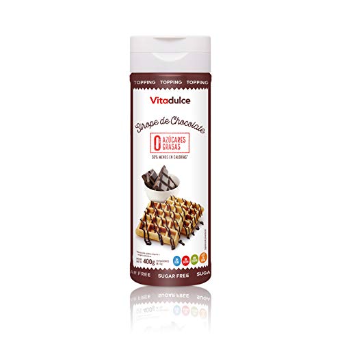 Sirope de chocolate sin azúcares añadidos, Topping de chocolate, Sirope bajo en calorías 400 gr. Pack de 3 unidades - Vitadulce