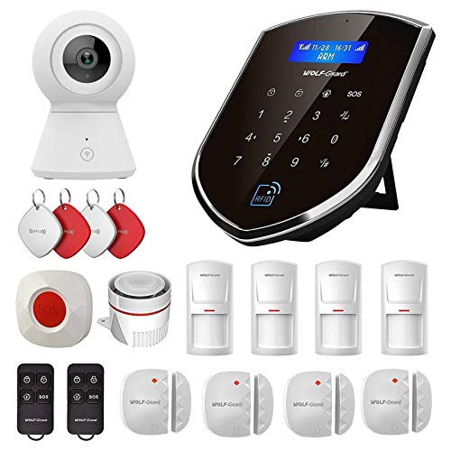 Sistema de alarma inteligente para el hogar con cámara de Wolf-Guard WM2GR, sensor de ventana y de puerta, detector de movimiento, botón SOS, RFID, WiFi /2 G/GSM, doble red