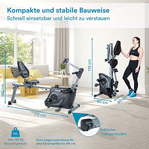 Skandika Vinur 3 en 1 - máquina de Remo ergonómica y reclinada - Plegable - 8 kg de Masa de inercia - Sistema de frenado magnético - multigimnasio para el hogar