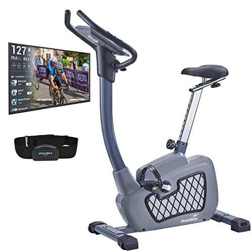 skandika Wiry - Ergómetro/Bicicleta Estática - Bluetooth - 24 programas - Sistema de frenado magnético (Gris)