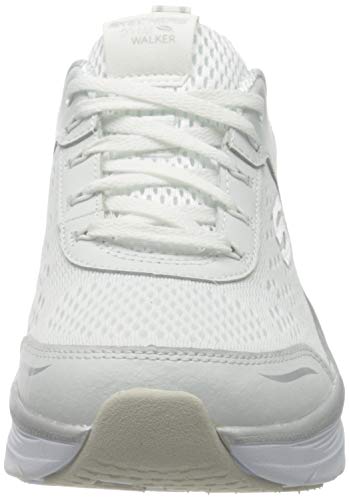 Skechers D'lux Walker, Zapatillas Bajas Mujer, Blanco (White & Silver Leather/White Mesh/Silver Trim Wsl), 39 EU