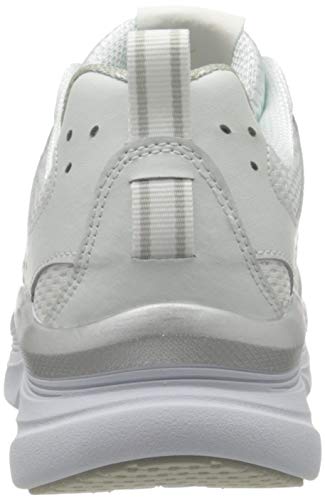 Skechers D'lux Walker, Zapatillas Bajas Mujer, Blanco (White & Silver Leather/White Mesh/Silver Trim Wsl), 39 EU