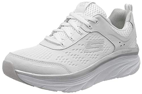 Skechers D'lux Walker, Zapatillas Bajas Mujer, Blanco (White & Silver Leather/White Mesh/Silver Trim Wsl), 39 EU