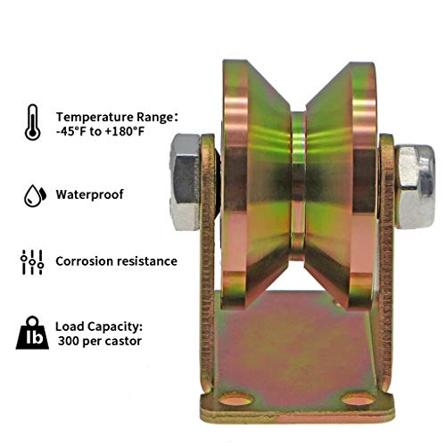 Skelang 4 ruedas ranura en V 50 mm, rodillo de riel de puerta corredera con soporte, ruedas rígidas para puerta corredera, puerta de fábrica, puerta de entrada, capacidad de carga de 300 kg por rueda