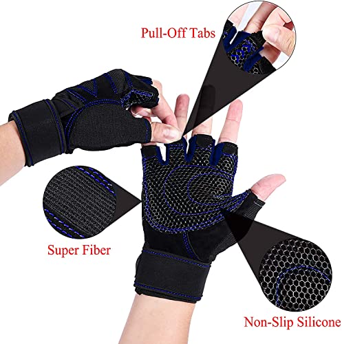 SKILEC Guantes Gimnasio Hombre y Mujer - Guantes Gym para Levantamiento de Pesas, Crossfit, Barra Dominadas, Guantes Ciclismo Guantes Fitness Muñequera Transpirable Antideslizante (Azul Oscuro, M)