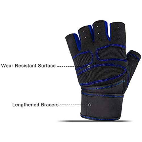 SKILEC Guantes Gimnasio Hombre y Mujer - Guantes Gym para Levantamiento de Pesas, Crossfit, Barra Dominadas, Guantes Ciclismo Guantes Fitness Muñequera Transpirable Antideslizante (Azul Oscuro, M)