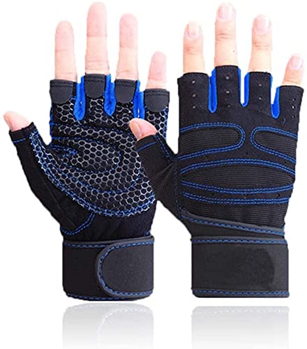 SKILEC Guantes Gimnasio Hombre y Mujer - Guantes Gym para Levantamiento de Pesas, Crossfit, Barra Dominadas, Guantes Ciclismo Guantes Fitness Muñequera Transpirable Antideslizante (Azul Oscuro, M)