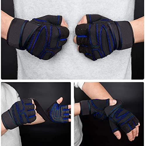 SKILEC Guantes Gimnasio Hombre y Mujer - Guantes Gym para Levantamiento de Pesas, Crossfit, Barra Dominadas, Guantes Ciclismo Guantes Fitness Muñequera Transpirable Antideslizante (Azul Oscuro, M)