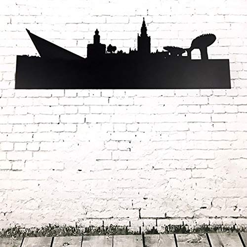 Skyline de Sevilla en Pizarra Negra. Etiqueta de Madera rígida 3 mm para Pared. Superficie Apta para Escritura con tizas y rotuladores Efecto Tiza. 90 x 24 cm