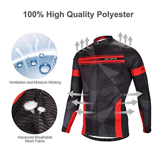 SKYSPER Maillot Ciclismo Hombres Jersey Mangas Largas Pantalones Largos Culotte de Ciclismo Conjunto de Ropa Maillot Entretiempo Invierno para Deportes al Aire Libre Ciclo Bicicleta