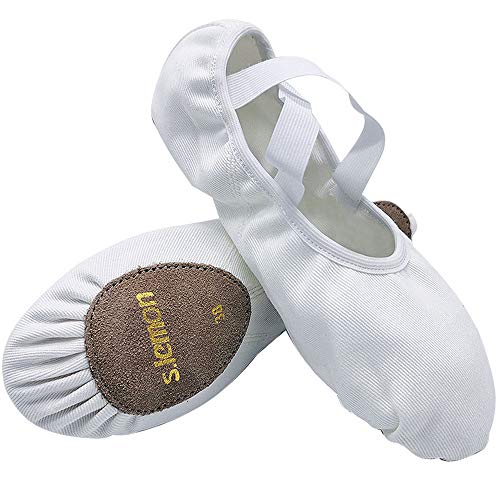 s.lemon Niñas Zapatos de Ballet Danza Lona Elástico Suela Partida Zapatillas de Ballet para Mujer Hombre Blanco 42