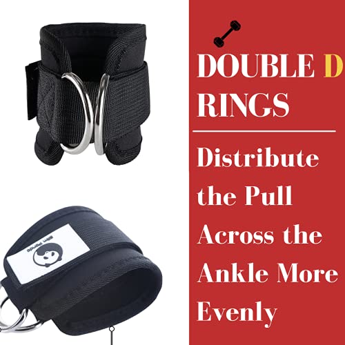 Slim Panda 2pcs Tobillera para Polea, Tobillera Deportivas Correas Ajustables para Los Tobillos con Doble Anilla en D Correa, para Entrenamiento de piernas y gluteos en poleas Gimnasio (Negro)