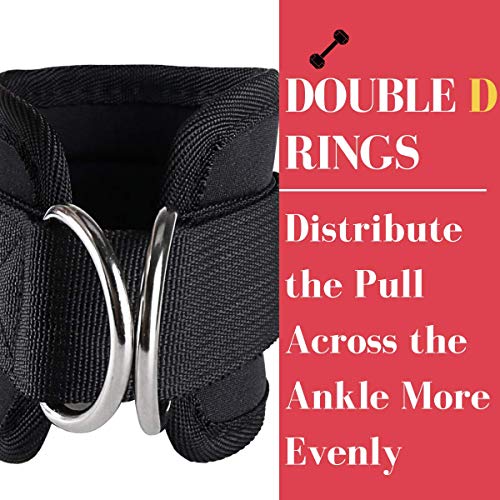 Slim Panda 2pcs Tobillera para Polea, Tobillera Deportivas Correas Ajustables para Los Tobillos con Doble Anilla en D Correa, para Entrenamiento de piernas y gluteos en poleas Gimnasio (Negro)