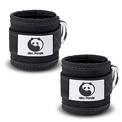 Slim Panda 2pcs Tobillera para Polea, Tobillera Deportivas Correas Ajustables para Los Tobillos con Doble Anilla en D Correa, para Entrenamiento de piernas y gluteos en poleas Gimnasio (Negro)