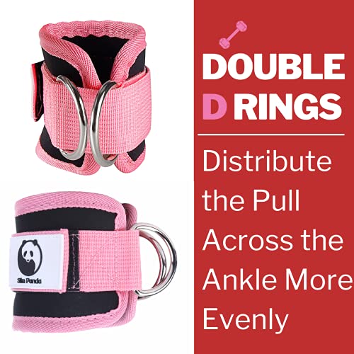 Slim Panda 2pcs Tobillera para Polea, Tobillera Deportivas Correas Ajustables para Los Tobillos con Doble Anilla en D Correa, para Entrenamiento de piernas y gluteos en poleas Gimnasio(Rosa)