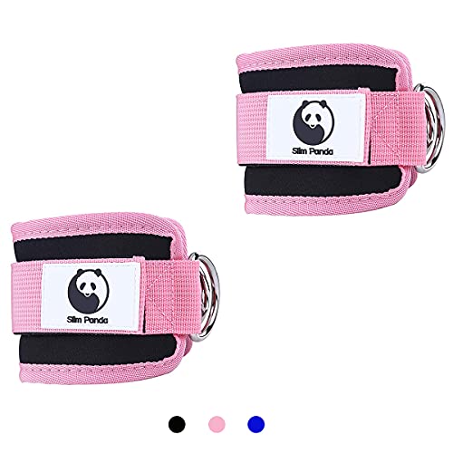 Slim Panda 2pcs Tobillera para Polea, Tobillera Deportivas Correas Ajustables para Los Tobillos con Doble Anilla en D Correa, para Entrenamiento de piernas y gluteos en poleas Gimnasio(Rosa)