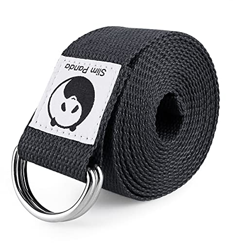 Slim Panda Correa de yoga elástica para yoga, pilates, ballet, danza, 8 pies/6 pies de algodón para yoga, cinturón de yoga para estiramiento, flexibilidad, negro, morado, gris (negro, 6)