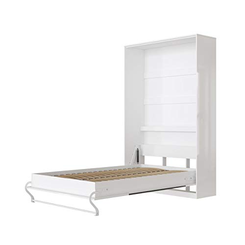 SMARTBett Standard 120x200cm Vertical Blanco Alto Brillo/Blanco Alto Brillo & Antracita Alto Brillo Cómodo | Cama Abatible, Cama De Pared, Cama Plegable, Cama Oculta