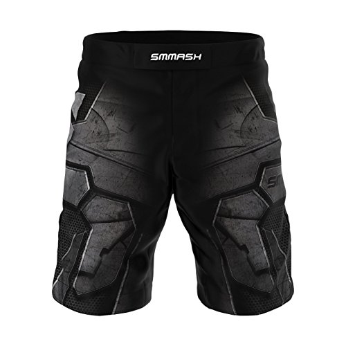 SMMASH Dark Knight Deporte Profesionalmente Pantalones Cortos MMA para Hombre, Shorts MMA, BJJ, Grappling, Krav Maga, Material Transpirable y Antibacteriano, (S)