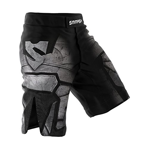 SMMASH Dark Knight Deporte Profesionalmente Pantalones Cortos MMA para Hombre, Shorts MMA, BJJ, Grappling, Krav Maga, Material Transpirable y Antibacteriano, (S)