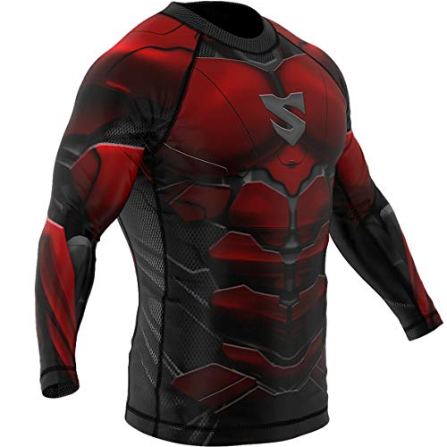 SMMASH Red Armour Rashguard Niño Manga Larga, Camisetas para MMA, Artes Marciales, Deportivo Niño Camiseta, Krav Maga, BJJ, K1, Karate, Material Transpirable y Antibacteriano, (L)