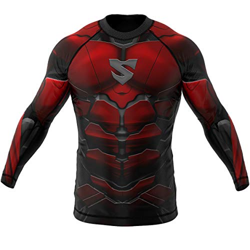 SMMASH Red Armour Rashguard Niño Manga Larga, Camisetas para MMA, Artes Marciales, Deportivo Niño Camiseta, Krav Maga, BJJ, K1, Karate, Material Transpirable y Antibacteriano, (L)