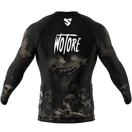 SMMASH Wotore Spirit Rashguard Hombre Manga Larga, Camisetas Hombre para MMA, Artes Marciales, Krav Maga, BJJ, K1, Karate, Material Transpirable y Antibacteriano, (L)