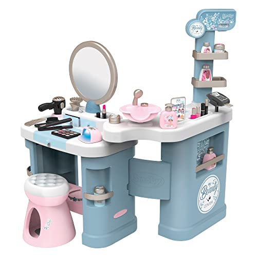 Smoby - My Beauty Center- Centro de Belleza con 3 Zonas, Cosmética, Peluquería y Caja Mostrador, Incluye 32 Accesorios, Para Niños a Partir de 3 Años, Medidas Montado: 97.5 x 51.4 x 100.2 cm