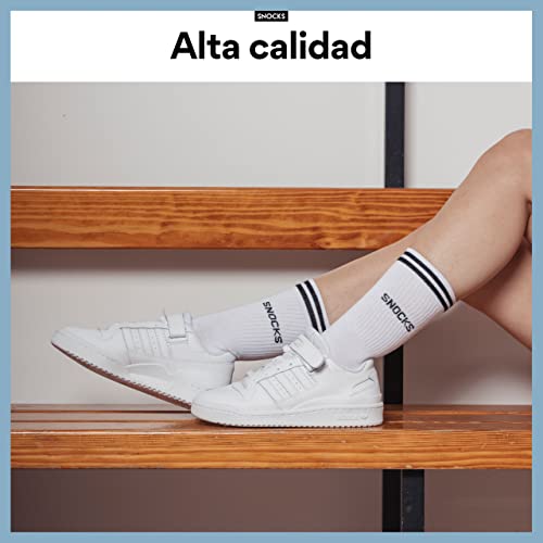 Snocks Calcetines Deporte Hombre Largos Blanco de tenis 4 Pares Tamaño 43 46 Pack Calcetines Hombre Blancos Deportivos Retro Crew Algodón Sin Costuras