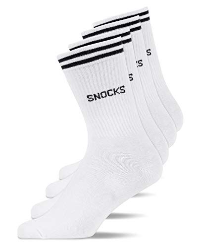 Snocks Calcetines Deporte Hombre Largos Blanco de tenis 4 Pares Tamaño 43 46 Pack Calcetines Hombre Blancos Deportivos Retro Crew Algodón Sin Costuras